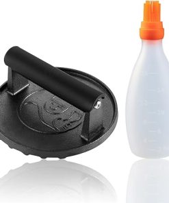 Gourmet Easy BBQ Lover Combo - Burger Samsher Cast Iron - Burger Press + Basting Brush All-in-1 with Sauce Bottle (Orange) - BBQ Accessories