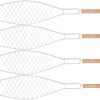 Totority Barbecue Fish Rack 4pcs Fish Grill Clip Metal Mesh Wooden Handle Bbq Tool for Outdoor Activities