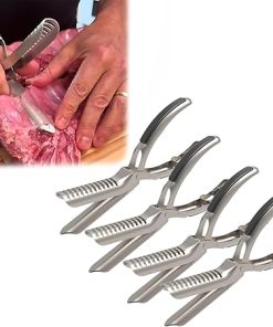 Rib Membrane Remover Stainless Steel Tool Kit – Rib Prep Tool Membrane Remover with Ergonomic Handle – BBQ Rib Skinner – Dishwasher Safe BBQ Accessories (4pcs)
