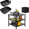 Grill Cooking Pot & Combo Crisper Basket & Outdoor Grill Cart for Ninja Foodi FG551/DG551 Smart XL Indoor Grill Accessories, Non-Stick Air Frying Basket & 31x31x33 Inch Pizza Oven Table
