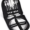 JSEIAJB Stainless Steel Fork Spoon Portable Outdoor Camping Barbecue Plate Tableware Set Of 10 Pieces