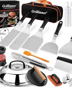 27 Piece Flat Skillet Accessory Set Flat Top Grill Flat Top Grill Accessory Set with Enlarged Spatula Grill Lid and Burger Press Home Cooking