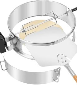 onlyfire Stainless Steel Multi-Purpose Rotisserie and Pizza Combo Kit for Weber 18" and Other Similar Kettle Grills - Include Pizza Peel and Pizza Stone