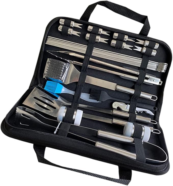 28pc BBQ Tool Set Brush Fork Clamp Stainless Steel Grill Accessories for Outdoor Cooking 28pc BBQ Tool Set Brush Fork Clamp Stainless Steel Grill Accessories for Outdoor Cooking