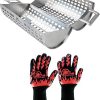 BBQ Dragon Ultimate Grill Accessories Set - Rolling Grill Basket Bundle with Extreme Heat Resistant Gloves - Heavy Duty & Durable BBQ Tools