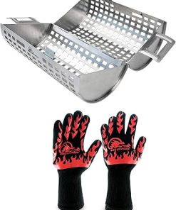 BBQ Dragon Ultimate Grill Accessories Set - Rolling Grill Basket Bundle with Extreme Heat Resistant Gloves - Heavy Duty & Durable BBQ Tools