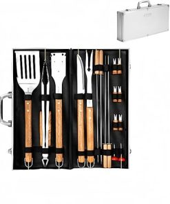 18 Piece Stainless Steel Grilling Tool Set - Extra Thick Stainless Steel Spatula, Fork and Tongs. Complete BBQ Accessories Set in Aluminum Storage Box - Perfect BBQ Gift for Men
