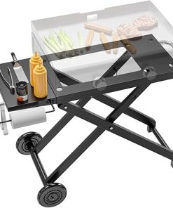 Foldable Grill Cart Table for Blackstone 22 Inch 17 Inch Tabletop Griddle Accessories,Portable Collapsible Grill Stand for Backyard, Camping and Outdoor Cooking with Wheels Side Table Transport Handle