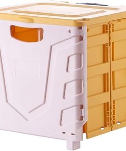 WaLdor Picnic Griddle Caddy Pulley Trolley Storage Box for Outdoor Camping, Barbecue Accessories Storage Organizer for Utensil Grilling Tool Shopping Cart Car Trunk (Color : Yellow, Size : 45L)