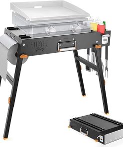 Yukon Glory™ Universal Portable Grill Table/Flat Top Grill Griddles Stand with Built in Grill Caddy - Designed to Fit Tabletop Blackstone Griddle & Many Others - Outdoor Cooking Camping & Tailgating