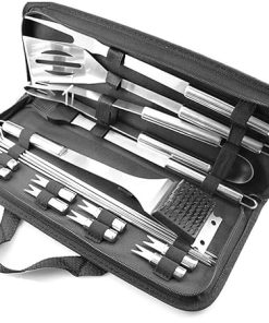 BBQ Grill Accessories Set, 20-Piece Stainless Steel BBQ Tools Gift Set with Spatula, Tongs, Skewers, for Barbecue, Camping, Picnic