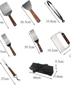 8 PCS BBQ Grill Tools Set Stainless Steel Grilling Accessories with Wooden Handle,Barbecue Utensil Barbecue Accessories Kit in Storage Bag Outdoor Barbecue Tools, Easy to Carry 2