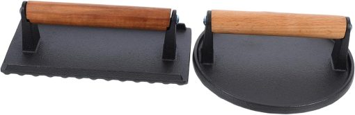 Meat Pressing Board Kit 2 Metal Meat Burger Weight Press Hamburger Press Steak Cooking Accessories Wood Handle Non-Slip