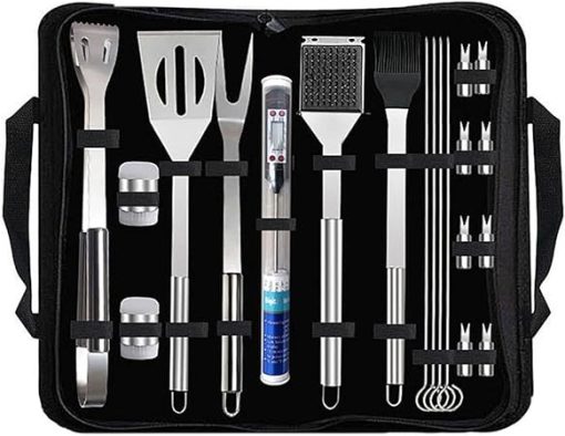 20-Piece BBQ Tool Set with Thermometer, Stainless Steel Grilling Accessories Kit, Portable Carrying Bag for Camping & Outdoor Cooking