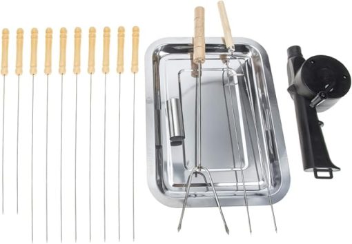 Balacoo Outdoor BBQ Tools Set 15pc Grill Tool Kit Camping BBQ Accessories Grill Tin Foil Squirrel Cage Blower Fan Compact Lightweight