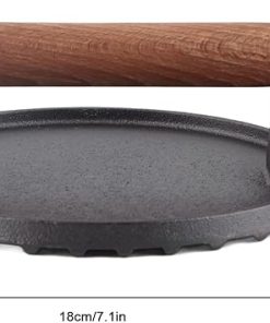 Akozon Round Cast Iron Grill Press, BBQ Steak Meat Press Tool – Barbecue Roast Fried Meat Pressure Accessory with Wooden Handle, Kitchen Utensils, BBQ Tool 2