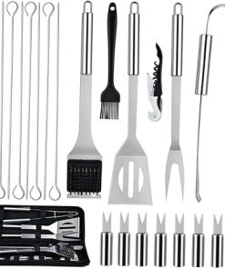 Complete BBQ Tool Set 22pcs Stainless Steel Barbecue Accessories Fork Shovel Brush Scraper