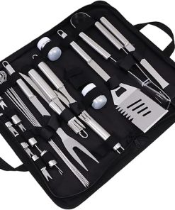 Stainless Steel BBQ Tool Set Grill Accessories for Men 6pc Grilling Utensils Kit Fork Cutter Brush Shovel Compact Outdoor Barbecue Tools for Camping