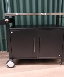 Sturdy Outdoor Grill Cart with Storage and Hooks, Stainless Steel Tabletop, Rolling BBQ Cart for Patio Accessories, Black 2