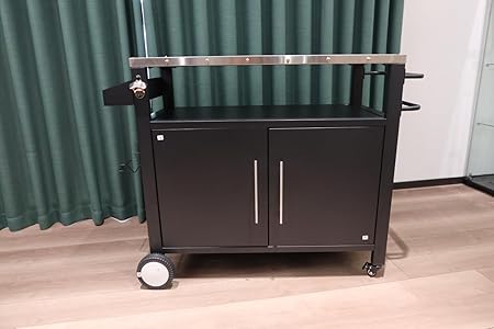 Sturdy and Functional Outdoor Grill Cart with Storage, Rolling BBQ Table, Hooks, Spice Rack, Black 2 Sturdy and Functional Outdoor Grill Cart with Storage, Rolling BBQ Table, Hooks, Spice Rack, Black - Image 2
