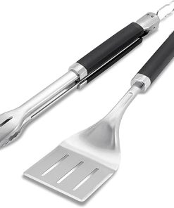 Weber Precision BBQ Tool Set | Stainless Steel Tongs & Spatula for Barbeque Cooking | Full Size BBQ Metal Utensils | Premium Quality BBQ Accessories for Outdoor Cooking & Grilling – Silver (6763) 2