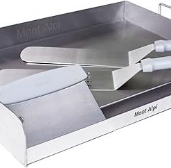 Mont Alpi MASHP Stainless Steel Universal Outdoor Barbecue Flat Top Griddle Converter Kit – Frying Pan with Grease Collection Zone, Teppanyaki Style Solid and Slotted Spatulas, Scraper BBQ Tool Set 2