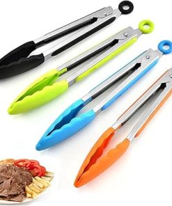BBQ Tongs, BBQ Food Tong Stainless Steel Kitchen Tongs Non-Slip Cooking Clip Clamp BBQ Salad Tools Grill Kitchen Accessories(Blue) 2