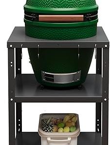 Grill Table for Big Green Egg Accessories,Compatible with L to Mini Models Big Green Egg,Kamado Joe,Heavy Duty Metal Grill Cart with Locking Caster Outdoor Grill Station