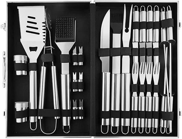 BBQ Grill Accessories Set for Men Women, 26PCS Grilling Utensils Tools Set, Stainless Steel BBQ Tools Gift with Spatula, Tongs, Skewers for Barbecue, Camping, Kitchen BBQ Grill Accessories Set for Men Women, 26PCS Grilling Utensils Tools Set, Stainless Steel BBQ Tools Gift with Spatula, Tongs, Skewers for Barbecue, Camping, Kitchen