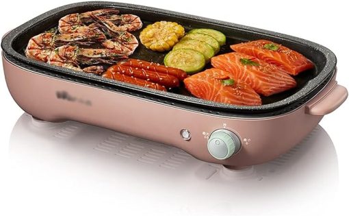 Portable BBQ Grill Smokeless Indoor Grill 1200W Electric Grill Griddle Removable Non-stick BBQ Grill Griddle Capacity for 3-5 People Practical Barbecue Tools for Patio Backyard Barbecue Camping