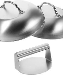 Healifty Meat Press Pot Cover Set 304 Stainless Steel Griddle Kit for Outdoor Cooking Burger Press for BBQ