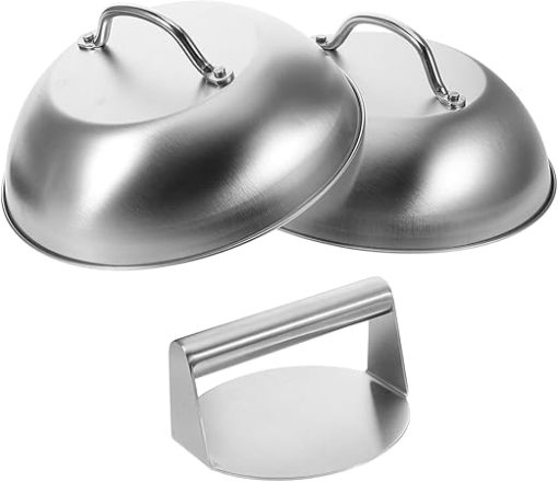 Healifty Meat Press Pot Cover Set 304 Stainless Steel Griddle Kit for Outdoor Cooking Burger Press for BBQ