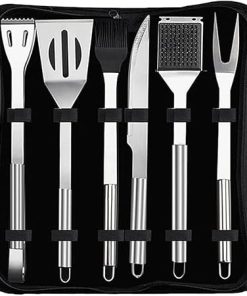 6pcs BBQ Tools Gift Set, Stainless Steel Grilling Accessories with Carrying Bag, Heavy Duty Utensils for Camping, Backyard, and Picnic