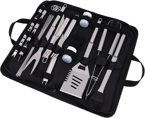1Set Portable BBQ Tools with Bag Durable Stainless Steel Grill Accessories for Camping Outdoor Barbecues and Holiday Gatherings