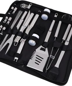 1Set Practical BBQ Utensils Kit with Durable Stainless Steel Tools Portable Storage Bag for Outdoor Grilling Camping and Holidays