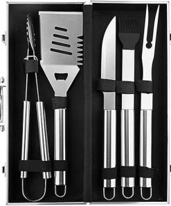 Ulalaza 5PCS BBQ Tools Set Grilling Accessories Stainless Steel Barbecue Tool Kit Grill Utensil for Men Women Dad