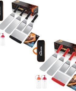 homenote Griddle Accessories Kit (Black+Red), Exclusive Griddle Tools Spatulas Set for Blackstone - 8 Pcs Commercial Grade Flat Top Grill Accessories - Great for Outdoor BBQ, Teppanyaki and Camping