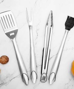 Grill Set, BBQ Accessories, BBQ Tools Grill Tools Set, Stainless Steel Grill Utensils, Stainless Steel Spatula, Fork, Tongs & Cleaning Brush (Large) 2