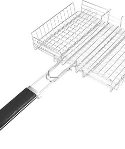 BBQ Net,Foldable Square Stainless Steel Grill,Square Grilled Fish Chicken Net,Clip Hand Held Grill Mesh Wire Clamp,Outdoor BBQ Net Square Grilled Fish Chicken Net Clip Hand Held