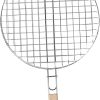 Stainless Steel Round Grill Basket Roasting Net Wood Handle Bbq Accessories for Outdoor Cooking