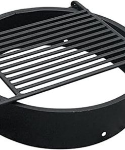 Pilot Rock 24 Inch Heavy Duty Steel Ground Fire Pit Ring Insert Liner and Metal Cooking Grate for Grilling, Camping, and Backyard Bonfires, Black
