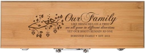 LifeSong Milestones Personalized Family Custom Engraved BBQ Tools Grill Accessories Tool Set 3pc Stainless Steel Barbecue Gift Set for Outdoor Grills (Bamboo) (Our Family Branches)