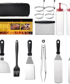 NEFSO Deluxe BBQ Tool Set, All in One BBQ Tool Set, Contains 14 Stainless Steel BBQ Grilling Tools, Enlarged Spatulas, Basting Cover, Scraper, Tongs, Grill Spatula Kit for Outdoor BBQ