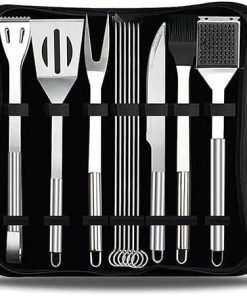 Complete BBQ Utensils Set, Stainless Steel Grill Accessories BBQ Tools, BBQ Grill Tools Set with Stainless Steel Food Clamp, for Barbecue, Camping, Kitchen