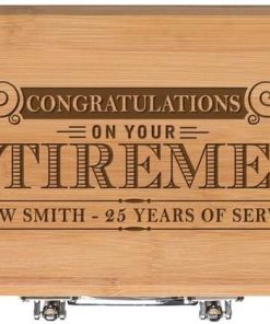 Personalized Retirement Custom Engraved BBQ Tools Grill Accessories Tool Set 3pc Stainless Steel Barbecue Gift Set for Outdoor Grills (Bamboo) (Congratulations on Your Retirement) 2