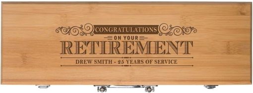 Personalized Retirement Custom Engraved BBQ Tools Grill Accessories Tool Set 3pc Stainless Steel Barbecue Gift Set for Outdoor Grills (Bamboo) (Congratulations on Your Retirement) - Image 2