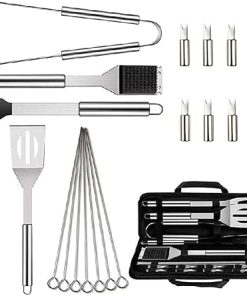20-Pack BBQ Grill Accessories Tool Set,Flat Top Griddle Accessories Kit, Stainless Steel BBQ Kit with Oxford Cloth Box for Camping/Kitchen, BBQ Utensils