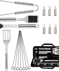 20-Pack BBQ Grill Accessories Tool Set,Flat Top Griddle Accessories Kit, Stainless Steel BBQ Kit with Oxford Cloth Box for Camping/Kitchen, BBQ Utensils