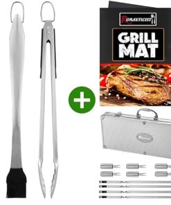 ROMANTICIST 4PC Heavy Duty Grill Accessories Bundle with Must-Have 23PC BBQ Grill Accessories Set with Thermometer in Case - Stainless Steel Barbecue Tool Set