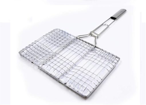 Barbecue Grilling Basket,Outdoor Barbecue Tools Square Stainless Steel Grilled Fish Accessories Clip Multi-Use Burger Clip